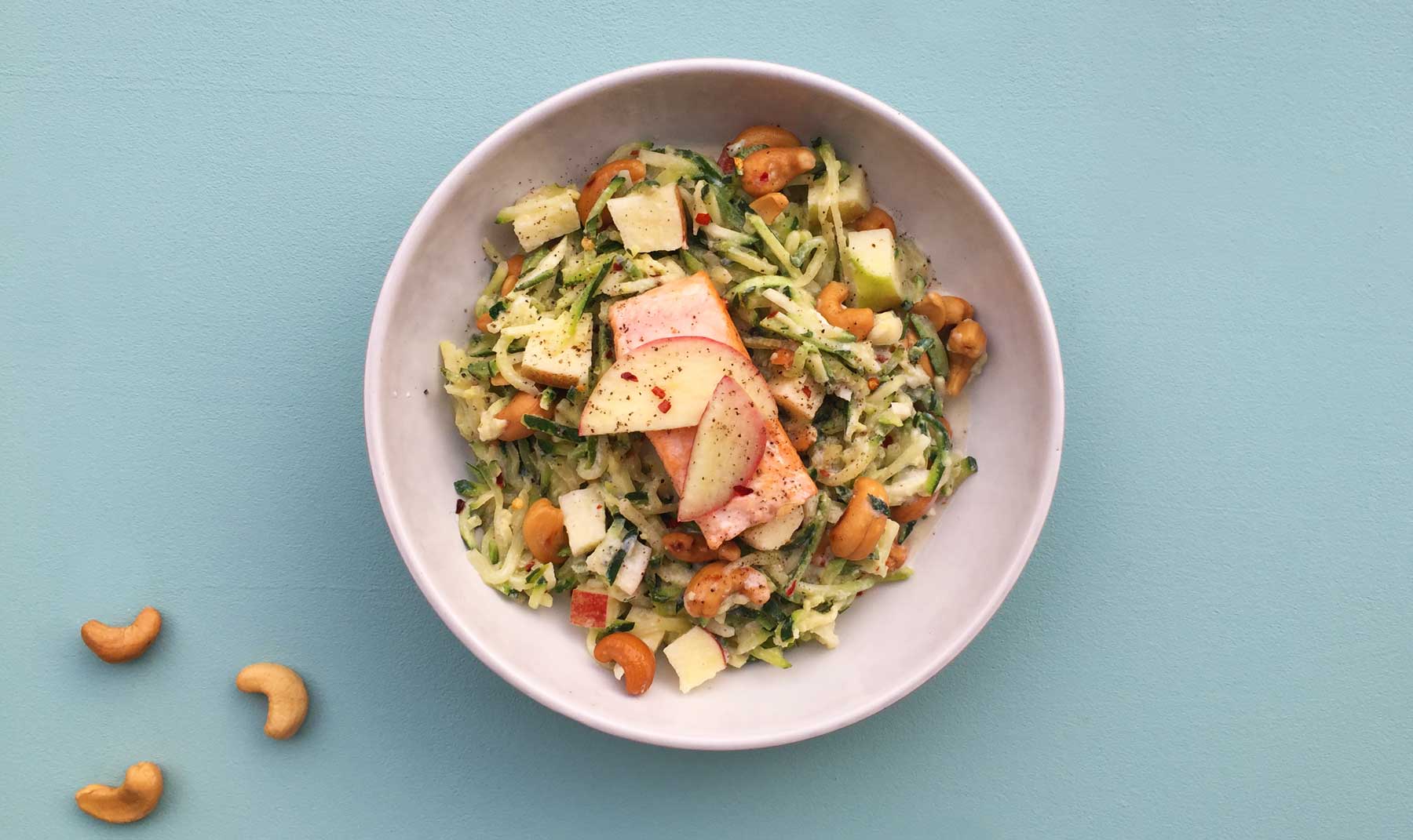 Courgetti met zalm en geitenkaas