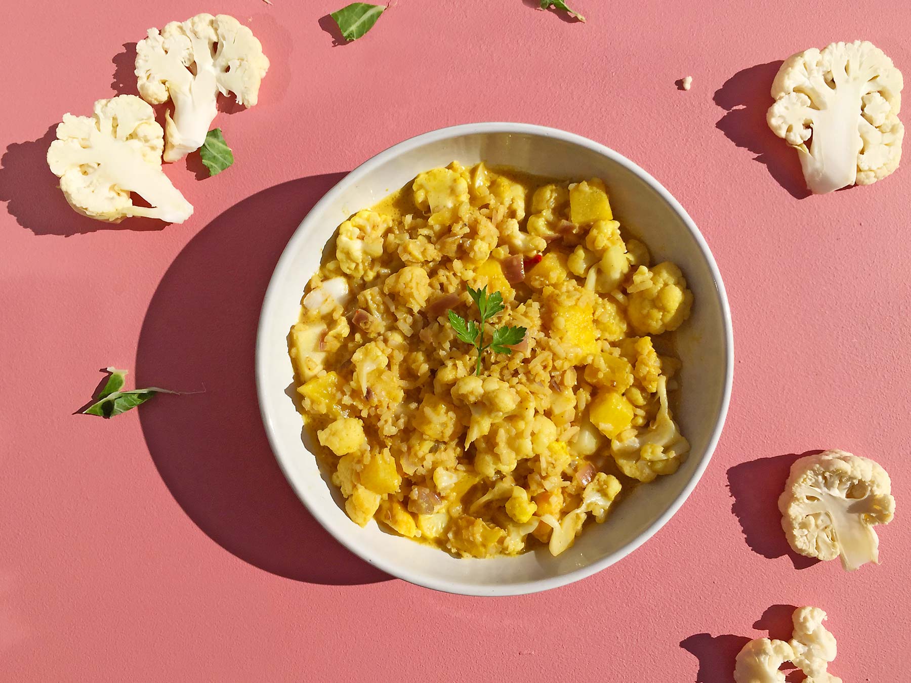 Bloemkoolcurry met ananas en kabeljauw